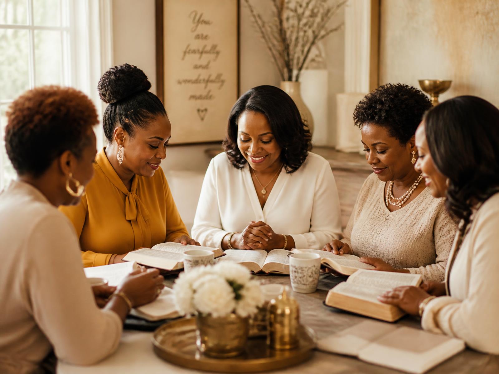 Christian women praying and studying the Bible together